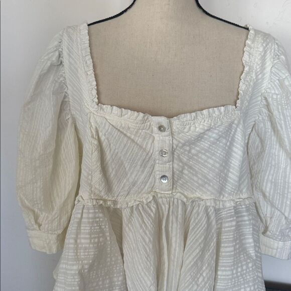 Free People Leave It To Me Babydoll Top Cotton in Ivory Square Neckline Size L - Picture 4 of 12